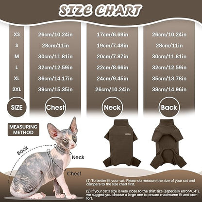 ROZKITCH Hairless Cat Sweaters, Breathable Soft Jumpers for Cats Only, Coat with Four Legs, Warm Sweater T-Shirt Pajamas Jumpsuit Vest Cornish Rex Devon Rex Peterbald Coffee L