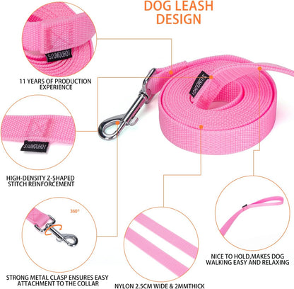 10 ft Strong Durable Nylon Dog Training Leash, Traction Rope, 1 Inch Wide, for Small and Medium Dog (Pink, 10 Feet)