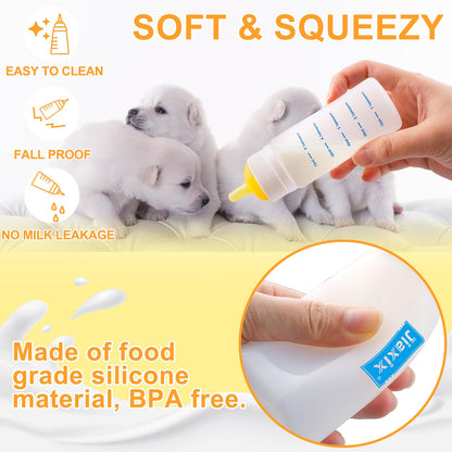 3 Pack Kitten Silicone Bottle Feeding Kit,Nipple & Feeding Kit for Kittens, Reusable Newborn Kitten Supplies, Suitable for Feeding Kitten, Puppy, Rabbit,Hamster (Yellow, Small+Medium+Large)