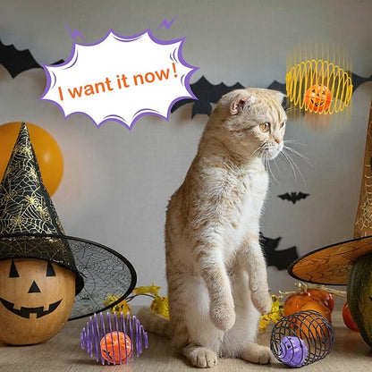 Jecery 5 Pcs Halloween Cat Spring Balls Toys Stretchable Rolling Balls Colorful Playful Coils Interactive Spring Action Toy Caged Rats for Kitten Cat Pet Supplies(Bell,Halloween Colors,5 Pcs)