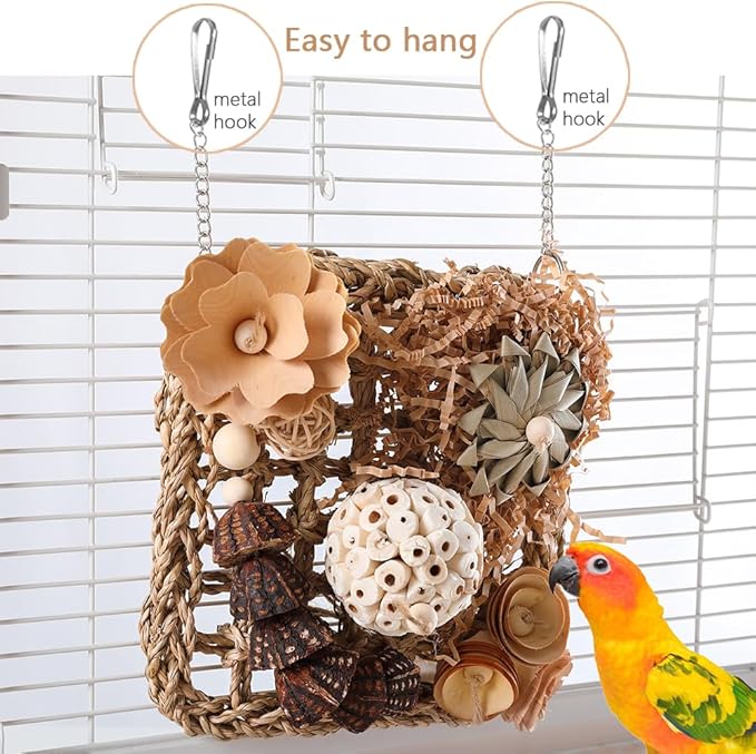 Bird Foraging Toys Natural Bird Toys Conure Toys Parrot Shredding Hanging Toys for Small to Medium Birds Parakeet Cockatiel Conure Lovebird Budgie