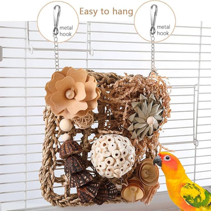 Bird Foraging Toys Natural Bird Toys Conure Toys Parrot Shredding Hanging Toys for Small to Medium Birds Parakeet Cockatiel Conure Lovebird Budgie