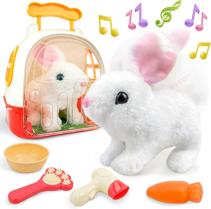 SMILESSKIDDO Jumping Rabbit Toys for Girls - Electronic Hopping Bunny with Wiggle Ears & Nose, Storage Cage and Accessories, Interactive Pet Gifts for Toddlers 1 2 3 4 5 6 Year Old