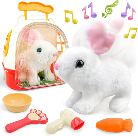 SMILESSKIDDO Jumping Rabbit Toys for Girls - Electronic Hopping Bunny with Wiggle Ears & Nose, Storage Cage and Accessories, Interactive Pet Gifts for Toddlers 1 2 3 4 5 6 Year Old
