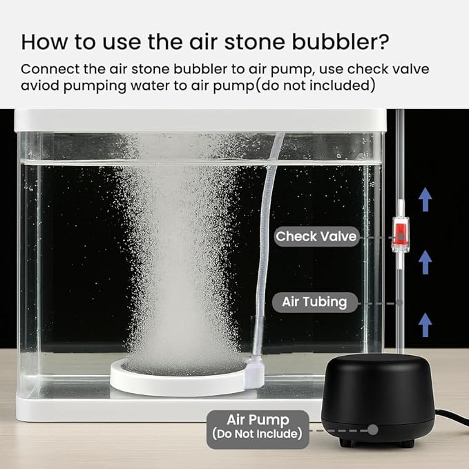 Fish Tank Bubbler, 3.2 Inch Aquarium Air Stone Kit, Nano Quiet Oxygen Diffuser for 20-70 Gallon Tanks, High Dissolved Oxygen, Dirt-Resistant Air Stone Bubbler with Tubing & Suction Cups