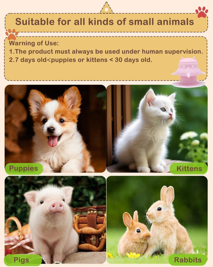 230ML Puppy Bottles for Nursing Puppy Milk - Premium Silicone Nursing Station with 4 Nipples - Dog Feeder for Multiple Newborn Puppies, Rabbits, Kittens Bottle Feeding Kit (Pink)