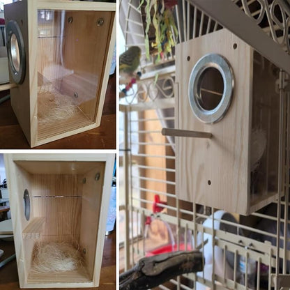 kathson Parakeet Nesting Box Transparent Bird House Bird Nest Box for Cage Parrot Nesting Boxes Wooden Breeding Box for Cockatiel Lovebirds Budgie Finch Canary(S)
