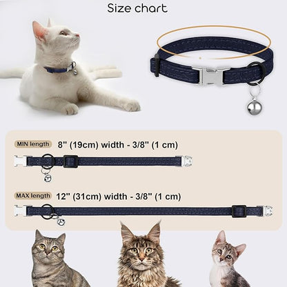 Leather Cat Collar with Buckle and Removable Bell - Non Breakaway Adjustable Soft Safety Small Pet Collars for Girl Boy Cats Kitten (Navy Blue)