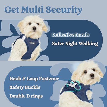 rabbitgoo Small Dog Harness, Step-in Soft Mesh Puppy Vest with Safety Buckle, Breathable Reflective Pet Harness for Small Sized Dogs, Navy Blue XS