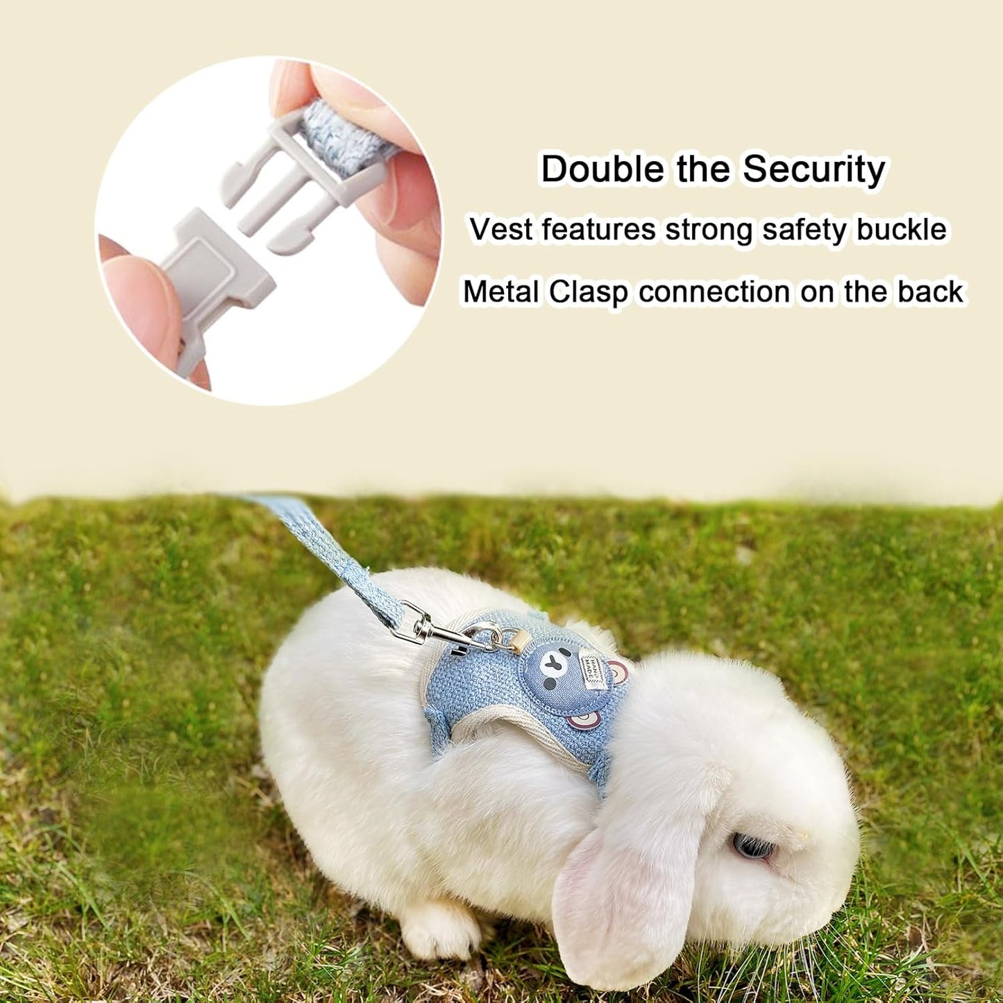 2-Pack Rabbit Harness and Leash Set – Adjustable Small Animal Vest Harness with Safety Buckle – Breathable & Lightweight – Ideal for Rabbits, Ferrets, Guinea Pigs, and Cats (Blue)