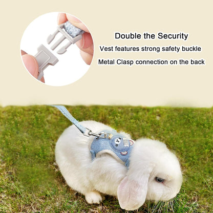 2-Pack Rabbit Harness and Leash Set – Adjustable Small Animal Vest Harness with Safety Buckle – Breathable & Lightweight – Ideal for Rabbits, Ferrets, Guinea Pigs, and Cats (Blue)