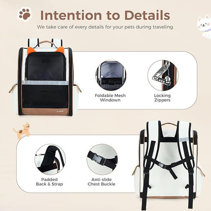 Lekereise Ventilated Cat Backpack Carrier, Pet Carrier Backpack Airline Approved for Small Dogs Medium Cats Fit Up to 18 Lbs, Dogs Foldable Backpack Carrier for Travel, Hiking, Beige-Orange Ears