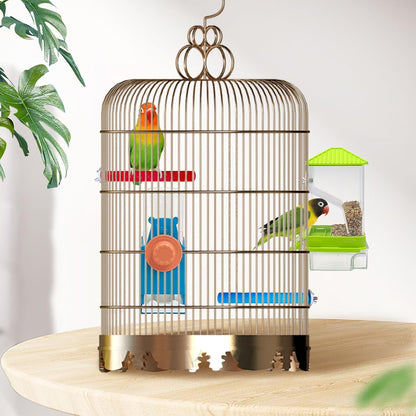 Hamiledyi No Mess Bird Feeders Water Dispenser Set Parakeet Seed Container Automatic Cage Feeder with Perch Transparent Cage Accessories for Budgies, Parakeets, Canaries, Lovebirds, Finches