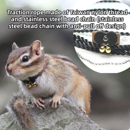 Squirrel Chipmunk Traction Rope Strap Anti-Biting Chain Rope, Small Animal Walking Collar Harness with Lead Leash for Hamster Gerbil Rat Mouse Ferret Chinchilla (Black with Yellow)