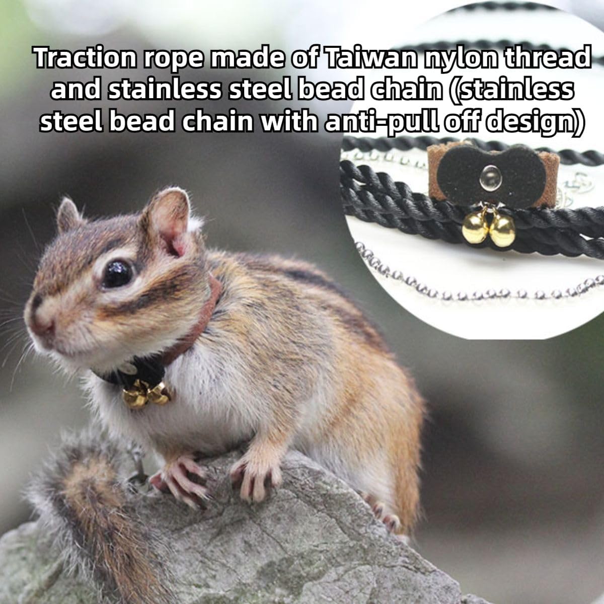 Squirrel Chipmunk Traction Rope Strap Anti-Biting Chain Rope, Small Animal Walking Collar Harness with Lead Leash for Hamster Gerbil Rat Mouse Ferret Chinchilla (Blue)