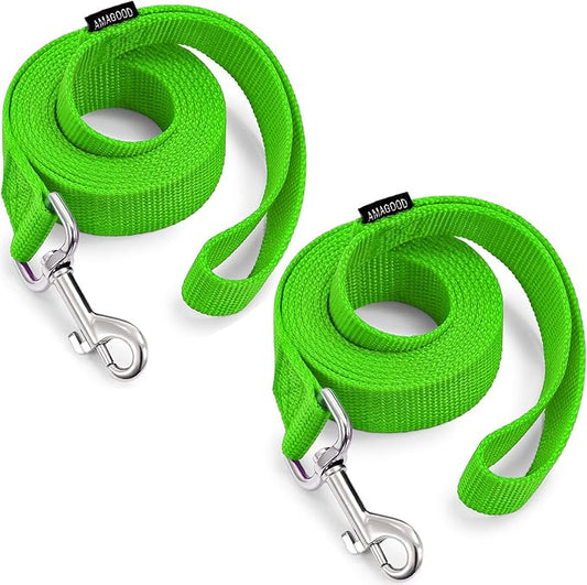 AMAGOOD 6 FT Dog Leashes, Strong and Durable Traditional Style Leash with Easy to Use Collar Hook,Dog Leads Great for Small and Medium and Large Dogs (1" x 6 ft,Green(Pack of 2))