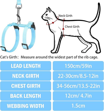 PUPTECK Adjustable Cat Harness and Leash Set Escape Proof Kitten Strap Collar for Walking Travel, Sky Blue, M