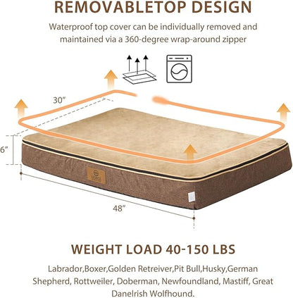 Orthopedic Memory Foam XXL Dog Bed - 6" Thick Beds for Extra Large Sized Dog - Waterproof Removable Washable Cover & Wrap-Around Zipper - Ultimate Comfort & Easy Maintenance, Brown