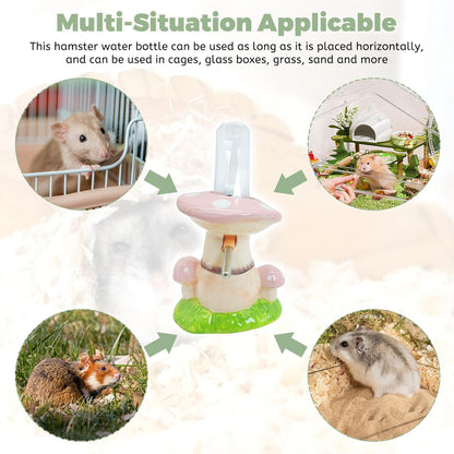 PINVNBY Mushroom Ceramic Hamster Water Bottle 80ML Automatic Gerbil Water Bottle Non Drip with Stand Vertical Hamster Water Dispenser for Guinea Pigs Gerbils Rats Rabbits and Mice (Pink)