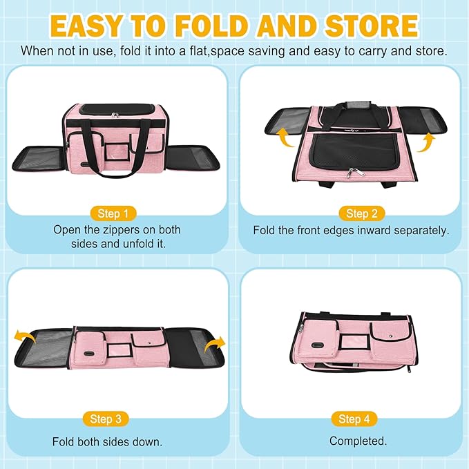 HUANLANG Soft-Sided Cat Carrier Airline Approved,Dog Carriers for Small Dogs Medium Cats,Pet Travel Carrier Up to 20 Lbs,Collapsible Cat Bag