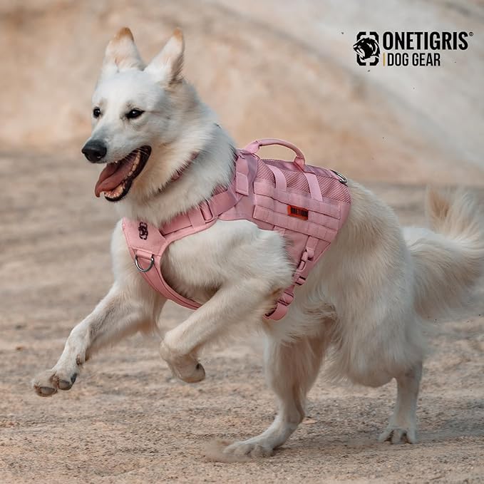 OneTigris Tactical Dog Harness for Small Dogs, No Pull Small Dog Vest Harness with Handles Breathable Military Dogs Molle Vests, Harness for Walking Hiking Training (Pink, XS)