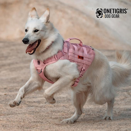 OneTigris Tactical Dog Harness for Small Dogs, No Pull Small Dog Vest Harness with Handles Breathable Military Dogs Molle Vests, Harness for Walking Hiking Training (Pink, XS)