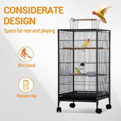 GarveeHome Small Bird Cage with Wheels, 40 Inch Parakeet Cage with Top Stand, Portable Bird Carrier for Parakeets, Canaries, Lovebirds, Small Quaker, Cockatiels, Budgie, Green Cheek