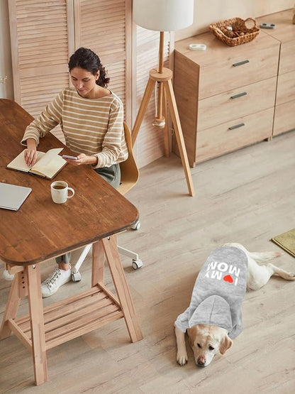 GreenJoy Dog Sweater Dog Hoodie Cold Weather Coat Hooded Sweatshirt for Puppies,Cats, Small Medium Large Dogs (Light Grey(I Love My Mom), Medium)