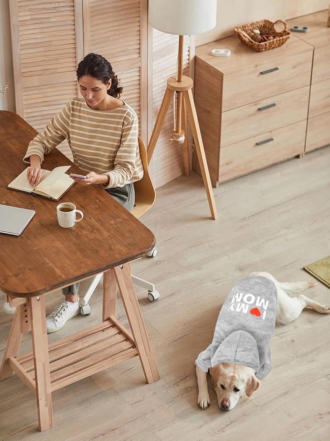 GreenJoy Dog Sweater Dog Hoodie Cold Weather Coat Hooded Sweatshirt for Puppies,Cats, Small Medium Large Dogs (Light Grey(I Love My Mom), XX-Large)