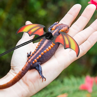 Bearded Dragon Leash and Harness Set 3 Size Pack Adjustable Cool Leather Lizard Leash with Dinosaur Wings for Reptile Safety Walking Accessories, Black