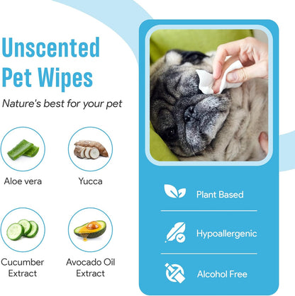 Dog Wipes for Paws and Butt Ears Eyes | Unscented Natural Pet Wipes for Dogs | Hypoallergenic Dog Wipes Cleaning Deodorizing | Extra Thick Plant Based Wipes Dogs Cats Pets | 100 Count