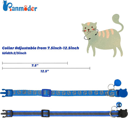 BANMODER 2 Pack Reflective Cat Collar Breakaway with Bell,Personalized Kitten Collars,Adjustable Safety Buckle Collar for Male Cats Girls & Boys (Navy Blue)