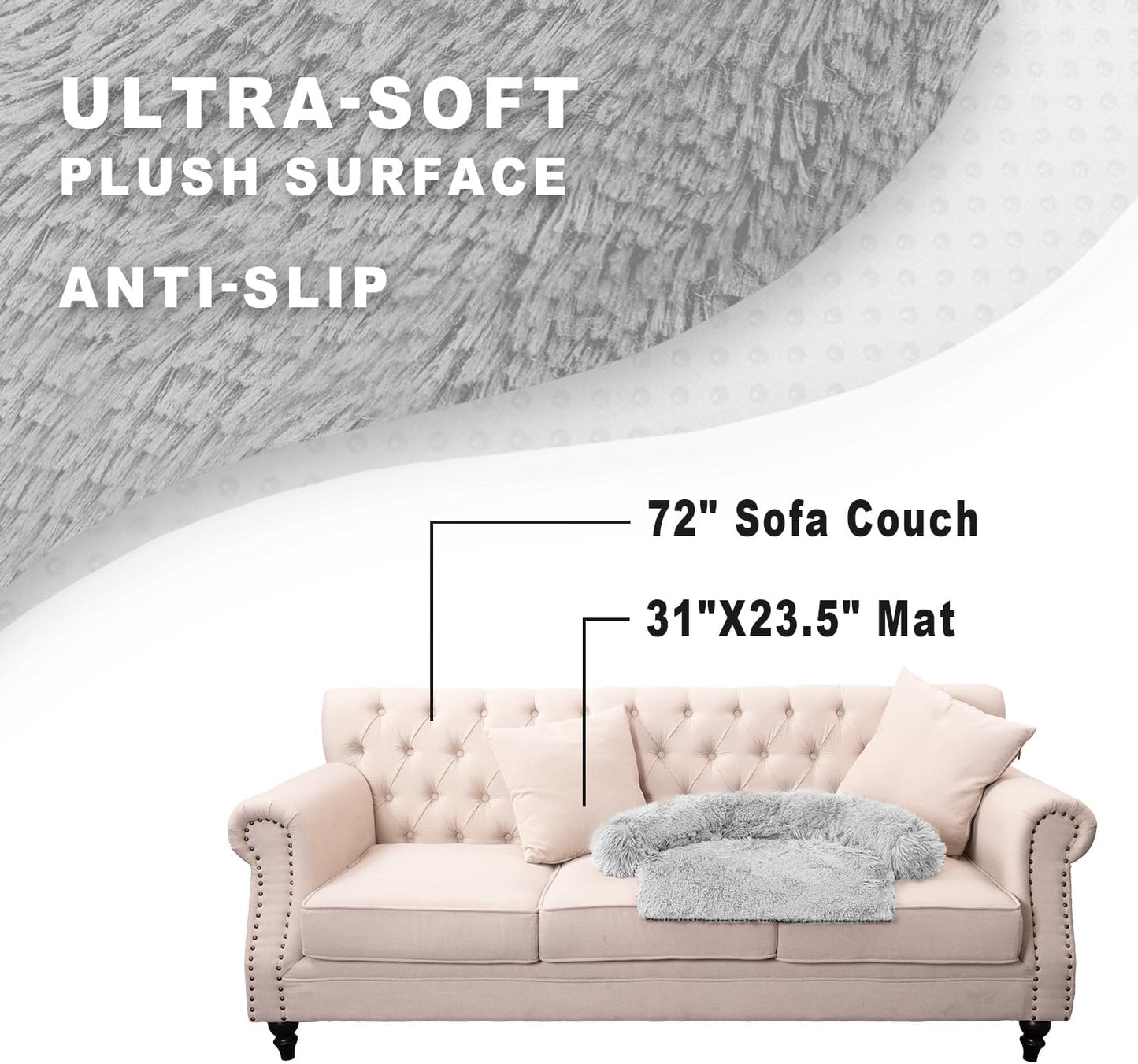 Calming Dogs/Cats Bed Mats, Dog Pad Washable Removable Couch Cover, Plush Long Fur Mat for Pets, Waterproof Lining, Perfect for Small, Medium and Large Dogs and Cats (Light Gray, 31"x23")