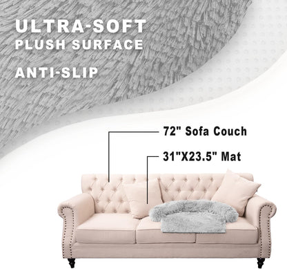 Calming Dogs/Cats Bed Mats, Dog Pad Washable Removable Couch Cover, Plush Long Fur Mat for Pets, Waterproof Lining, Perfect for Small, Medium and Large Dogs and Cats (Light Gray, 31"x23")