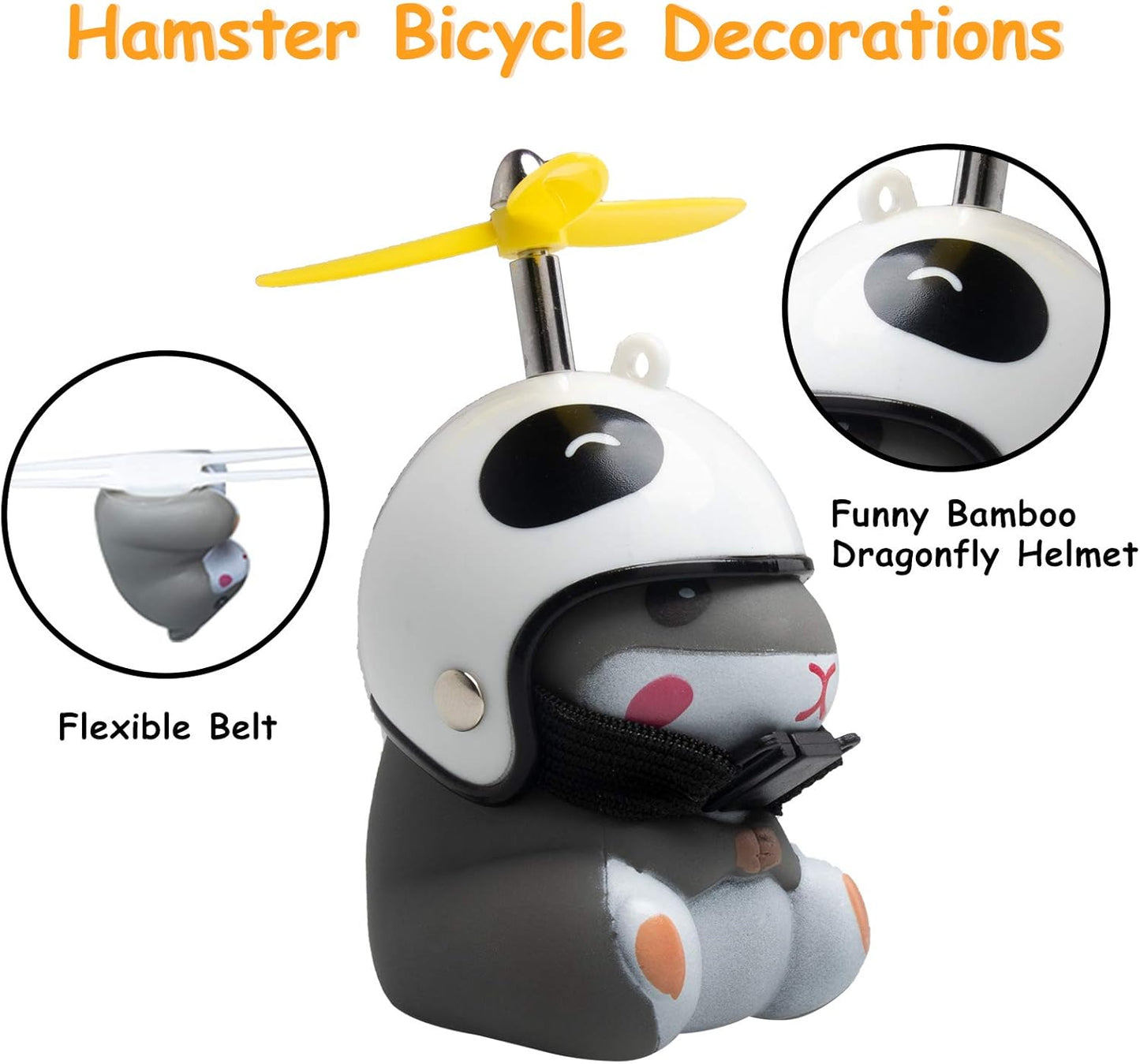 wonuu Duck Bike Bell with Light and Helmet Cute Hamster Bicycle Horn, Dashboard Decoration Hamster Toy Motorcycle Bike Bells Rubber Duck Car Dashboard Decorations