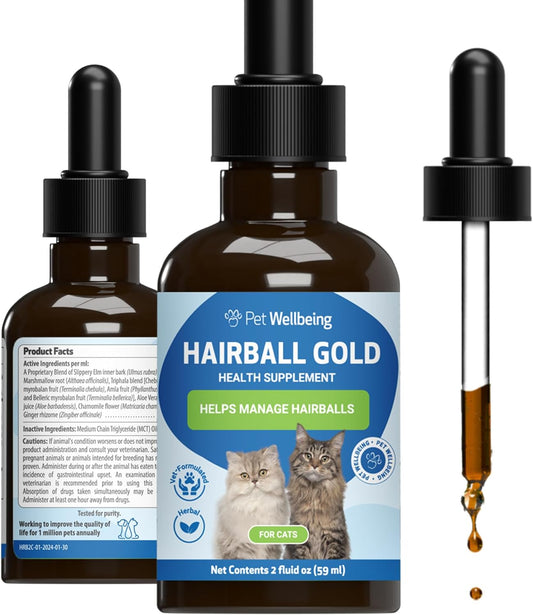 Pet Wellbeing Hairball Gold for Cats - Vet-Formulated - Eases Passage of Hairballs Through Digestive Tract - No Mineral Oil, All-Natural Lubrication - 2 oz (59 ml)