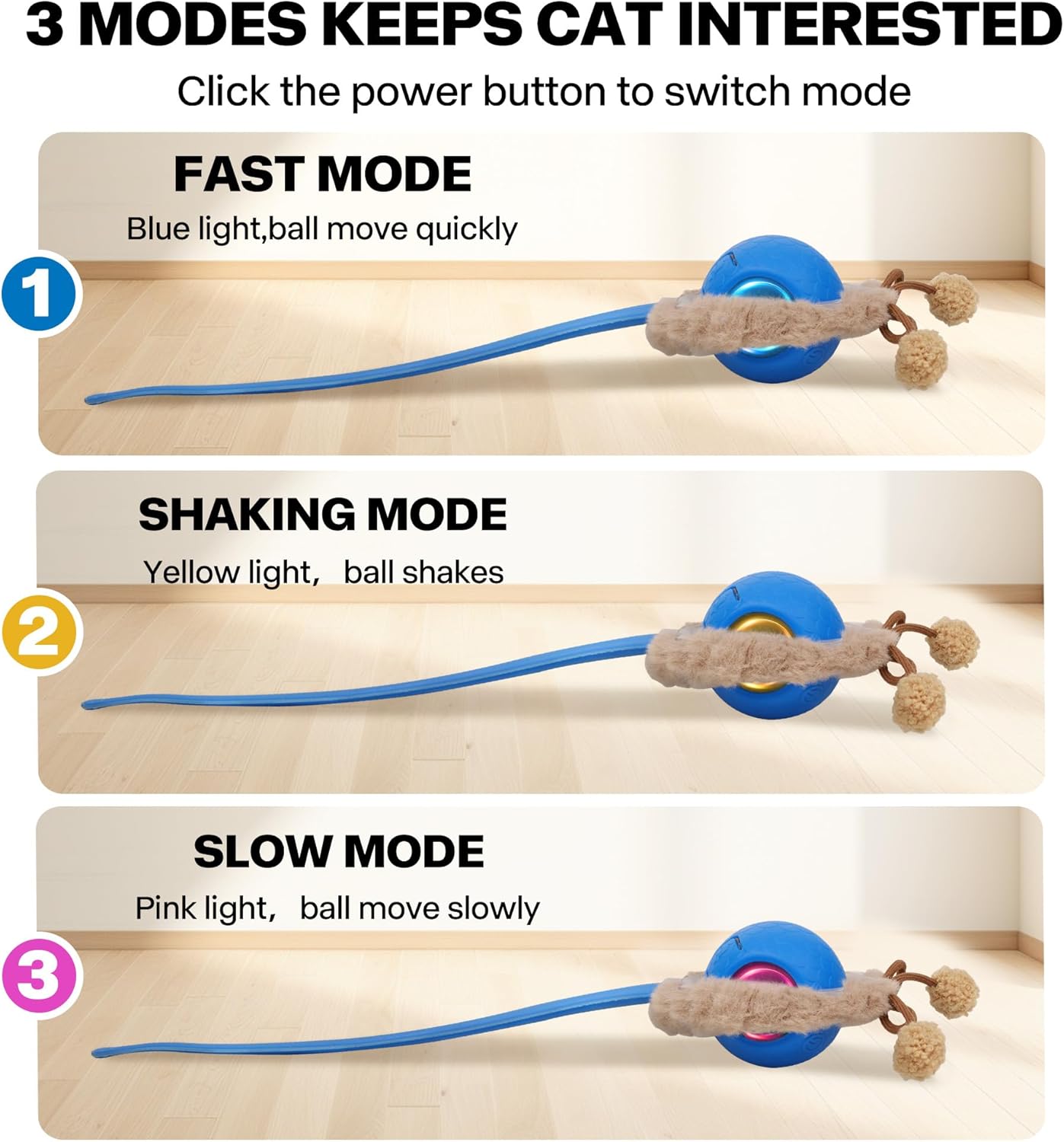 Pet Prime Interactive Cat Toys for Indoor Cats,Motion Activated Automatic Moving Ball with Lights,Electric Self Rotating Ball with Chirping,Rechargeable Smart Cat Toys for Bored