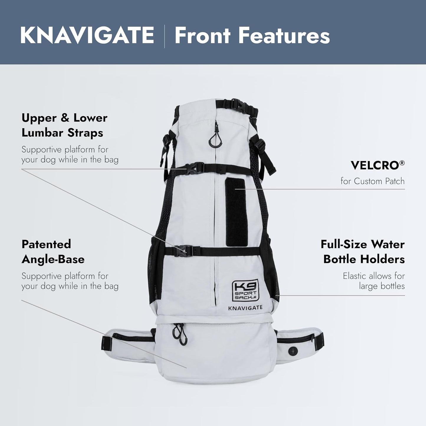 K9 Sport Sack Knavigate - Medium, Lunar Rock - Ideal for Dogs with 17-19” Back Length - Adjustable, Backpack-Style Carrier with Internal Frame & Padded Hip Belt