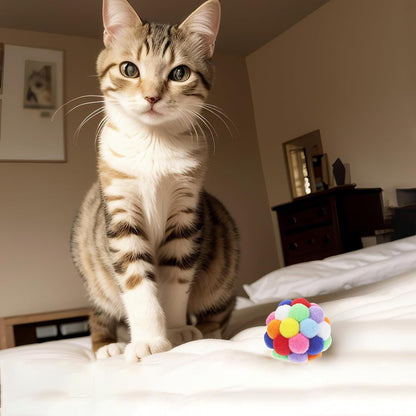 4PCS Cat Toy Balls, 1,75'' Soft Pom Pom Balls for Kittens, Colorful Soft Fuzzy Ball for Cats, Interactive Playing Chewing Toys for Indoor Cats and Kittens, Cute Kitty.