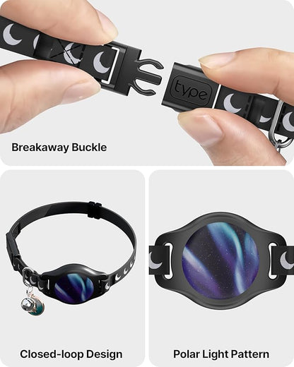 Cat Collar with Airtag Holder, Breakaway Airtag Cat Collar for Apple Air Tag with Luminous & Reflective Pattern, Waterproof GPS Cat Tracker Collars for Boy Girl Cats Kittens with Bell, Black (8-12")