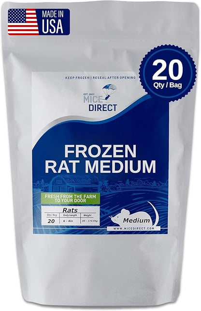 MiceDirect EST. 2003 20 Frozen Rat Medium Feeders Snake Food for for Adult Ball Python Monitor Lizard (6-8 in)(1700 Grams Min)