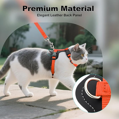 Plutus Pet Adjustable Cat Harness and Leash Set, Quick Release, Escape Proof Nylon Vest with Leather Trim for Kitten, Small Medium Large Cats, Orange