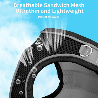 AIITLE Easy Walk Dog Harness and Leash Set - Pet Supply No Pull, Step in Adjustable Pet Harnesses with Padded Vest for Summer, No Choke Over, Easy to Put on Medium Dogs Black L