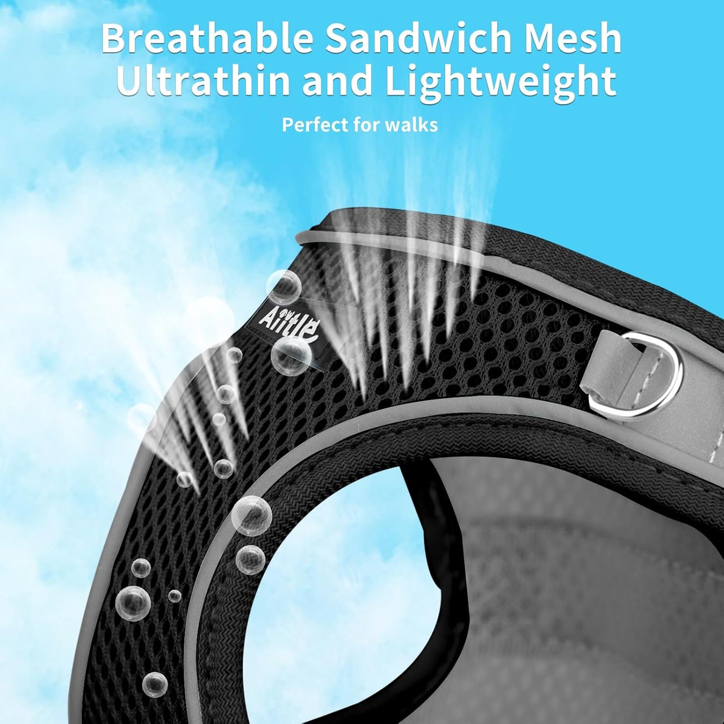 AIITLE No Pull Dog Harness and Leash Set, Step in Adjustable Dog Harness with Padded Vest for All Weather, Dog Leash with Soft Padded Handle, Easy to Put on Small and Medium Dogs Black S