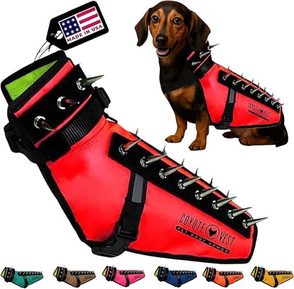 CoyoteVest Dog Harness Protection Vest, Reflective Dog Accessories with Spikes to Shield Your Pet from Raptor and Animal Attacks, Proudly Made in America (X-Small, Red)