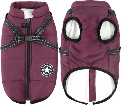Aiboria Dog Jackets Coat for Winter Windproof Waterproof Skiing Dog Vest Fleece Warm Chest Strap Belt Purple L
