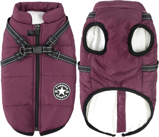 Aiboria Dog Jackets Coat for Winter Windproof Waterproof Skiing Dog Vest Fleece Warm Chest Strap Belt Purple 3XL