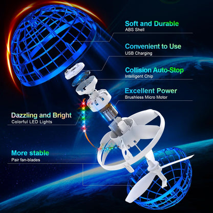 Flying Orb Ball (Blue, 2025 Upgraded) with Dazzling Lights, Magic Hover Spinner, Cool Boomerang Drone, Floating Cosmic Globe, Kids Toys Gifts for 6 7 8 9 10 Year Old Boys Girls