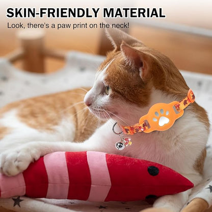 AirTag Cat Collar with Bells, Fall Cat Collar Breakaway with Airtag Holder, Safety Cat GPS Tracker Collars for Girl Boy Cats, Kittens and Puppies, Adjustable 8"-12"