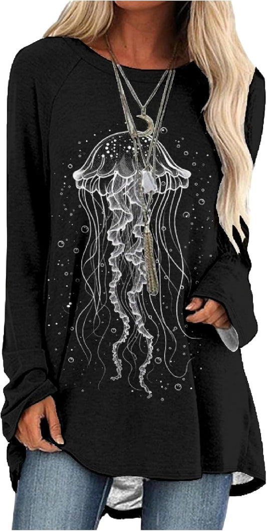 MARSVOVO Women Novelty Graphic Plus Size Sweater Crewneck Long Sleeve Cute Printed Loose Fit Casual Fall Sweaters Top